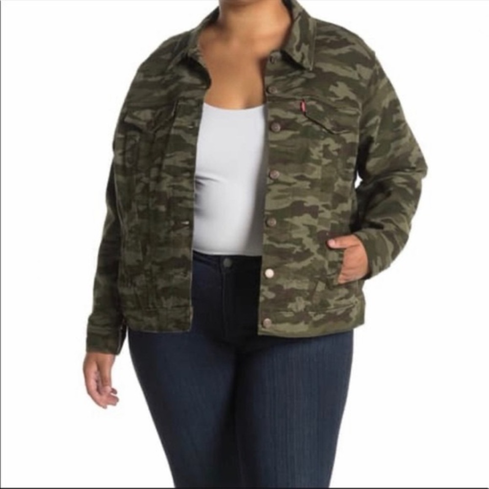 NWT Levi's Green Camouflage Jean Denim Jacket 1X - Picture 5 of 5